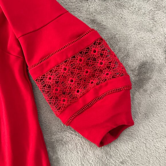 Chico's Eyelet Balloon Sleeve Ponte Dress Wild Poppy Red 2 Large 12 - Picture 2 of 6